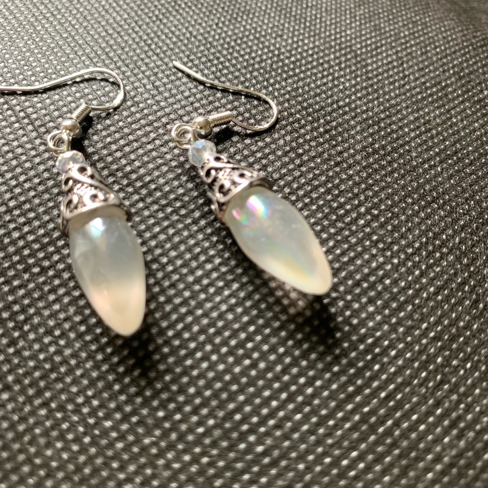 Vintage Rainbow Moonstone Floral Dangle Earrings